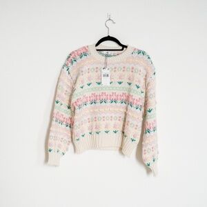 BNWT Women's Mango multi-color floral knit sweater